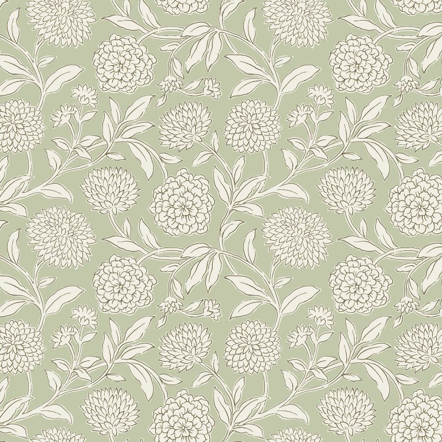 Vp1362 | Jardin, Chatsworth Garden Light Green Floral Trail - Antonina Vella Wallpaper